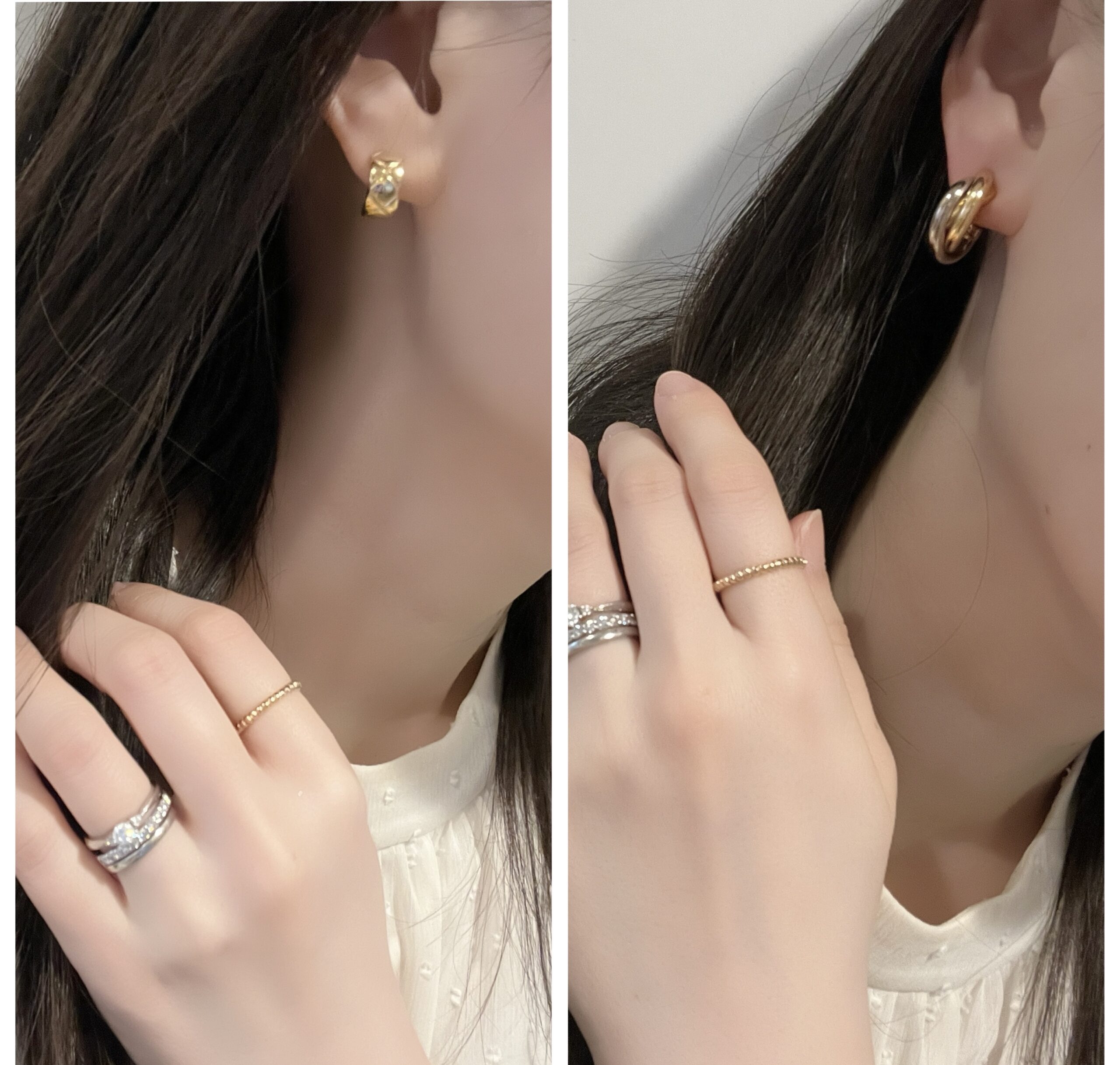CHANELココクラッシュピアスとカルティエトリニティクラッシックピアス